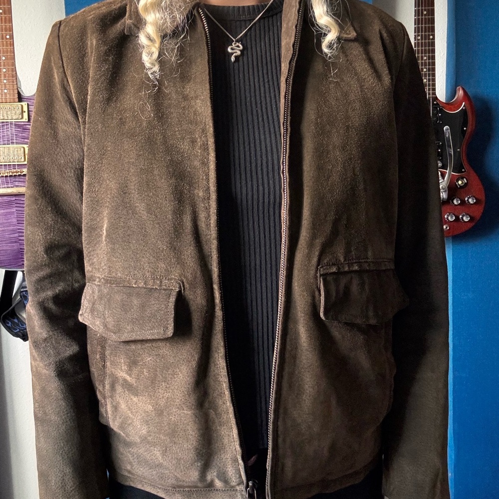 Men's Classic Brown Suede Bomber Jacket
